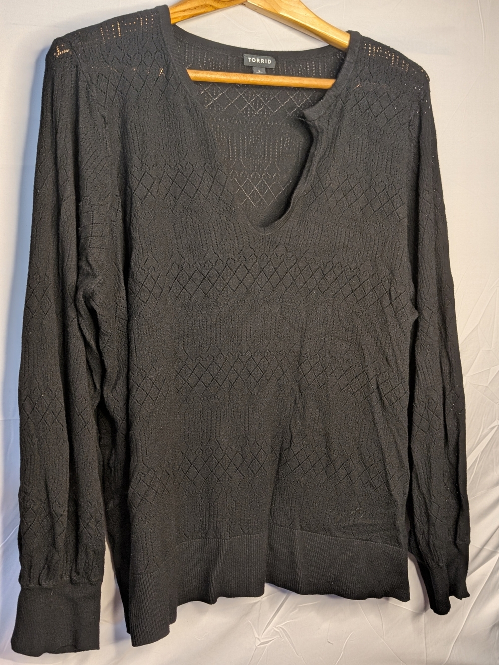 Torrid Black Pointelle Tie Neck Open Knit Sweater Size 3 3X 22/24